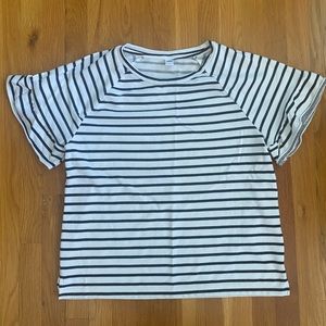 Old Navy black and white ruffled sleeve shirt